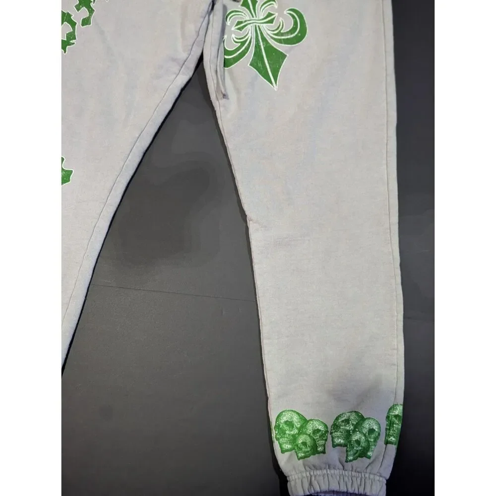 NWT Affliction River Styx Sweatpants Mens XL Grey Green Skulls Y2K Gothic NEW